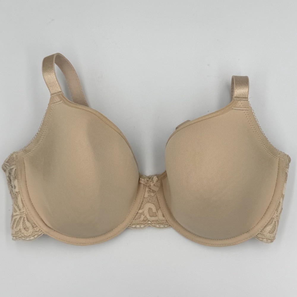Wacoal 34D Nude Beige‎ Underwire T Shirt Bra Lace Wings Full Coverage Support